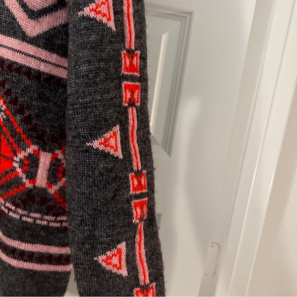 J CREW Abstract Fiar Isle Nordic Sweater M preppy grey red mohair wool blend - Picture 2 of 16